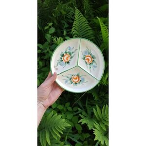 Vintage Divided Serving Dish, Hand-Painted Porcelain Plate